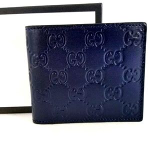 Gucci Men's Signature Bi-fold Wallet 365466 Navy